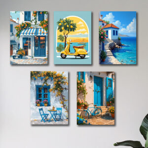 Set of 5 Italian Vintage Homes Theme Phototiles for wall decoration/ wooden wall phototiles