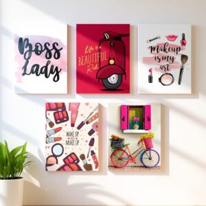 set of 5 girls Makeup theme phototiles for wall Decoration/ wooden phototiles (102)