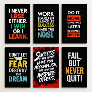 Set of 6 Motivational Theme phototiles for wall Decoration/ wooden phototiles