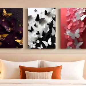 set of 3 butterfly theme phototiles for wall decoration/ wooden wall phototiles
