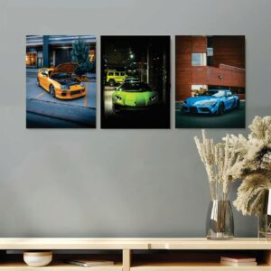 set of 3 car phototiles for wall decoration/ wooden phototiles