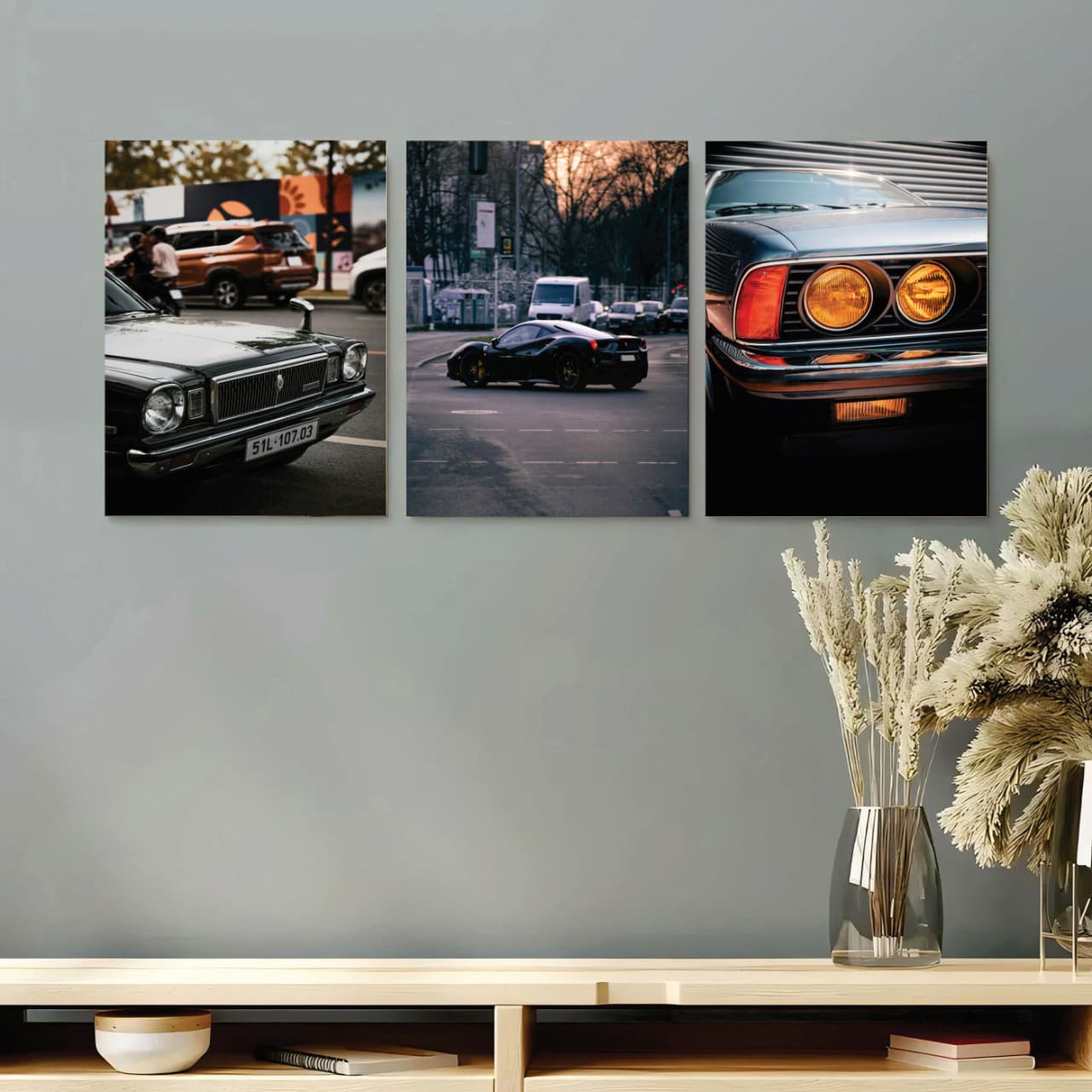 set of 3 car phototiles for wall decoration/ wooden phototiles set of 3 car phototiles for wall decoration/ wooden phototiles