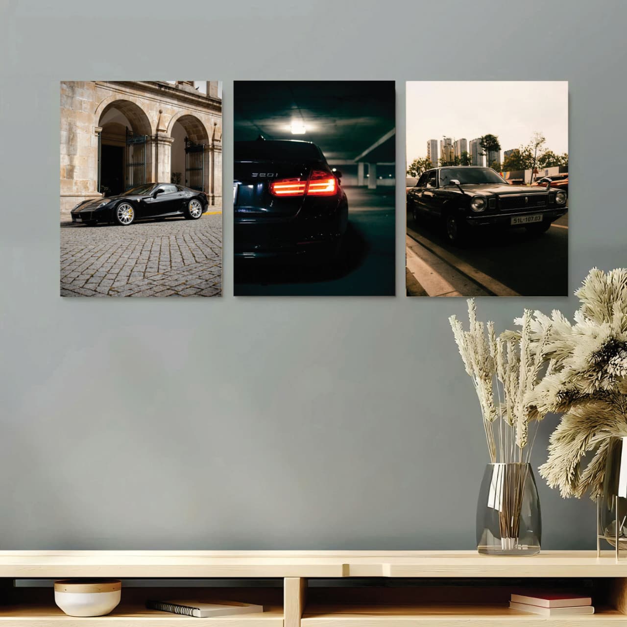 set of 3 car phototiles for wall decoration/ wooden phototiles set of 3 car phototiles for wall decoration/ wooden phototiles